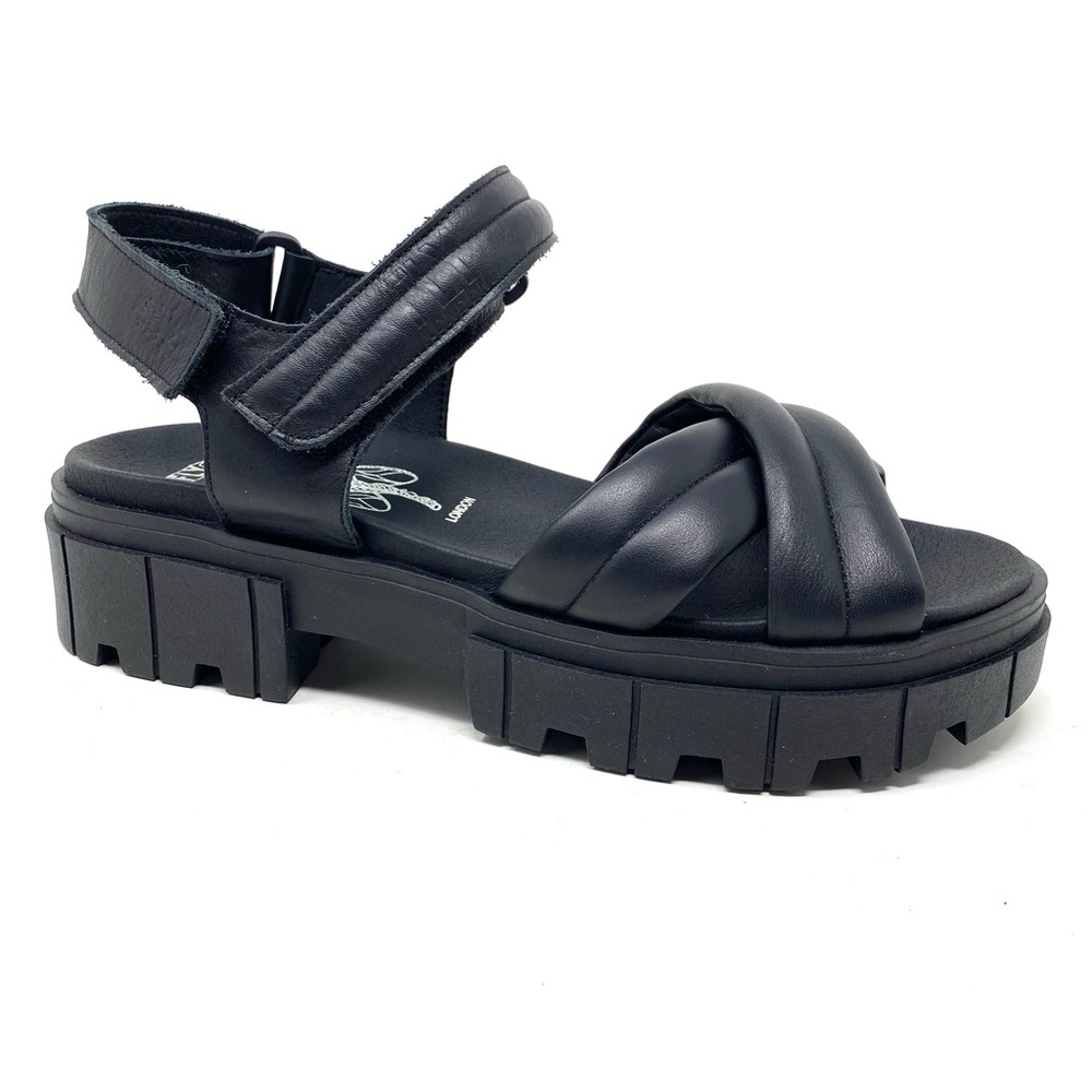 FLY LONDON JADA854FLY Black Leather Flatform Strappy Open Toe Sandal